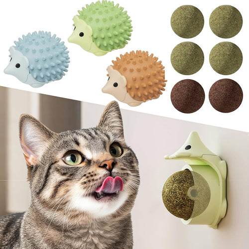 6 Pcs Catnip Ball Toys with Rubbing Shell, Lickable Roller Catnip Toys for Cats Chew, Edible and Refillable Kitten Toys, Teeth Cleaning Dental Indoor Cat Treats Toys, 3 Shells 6 Balls